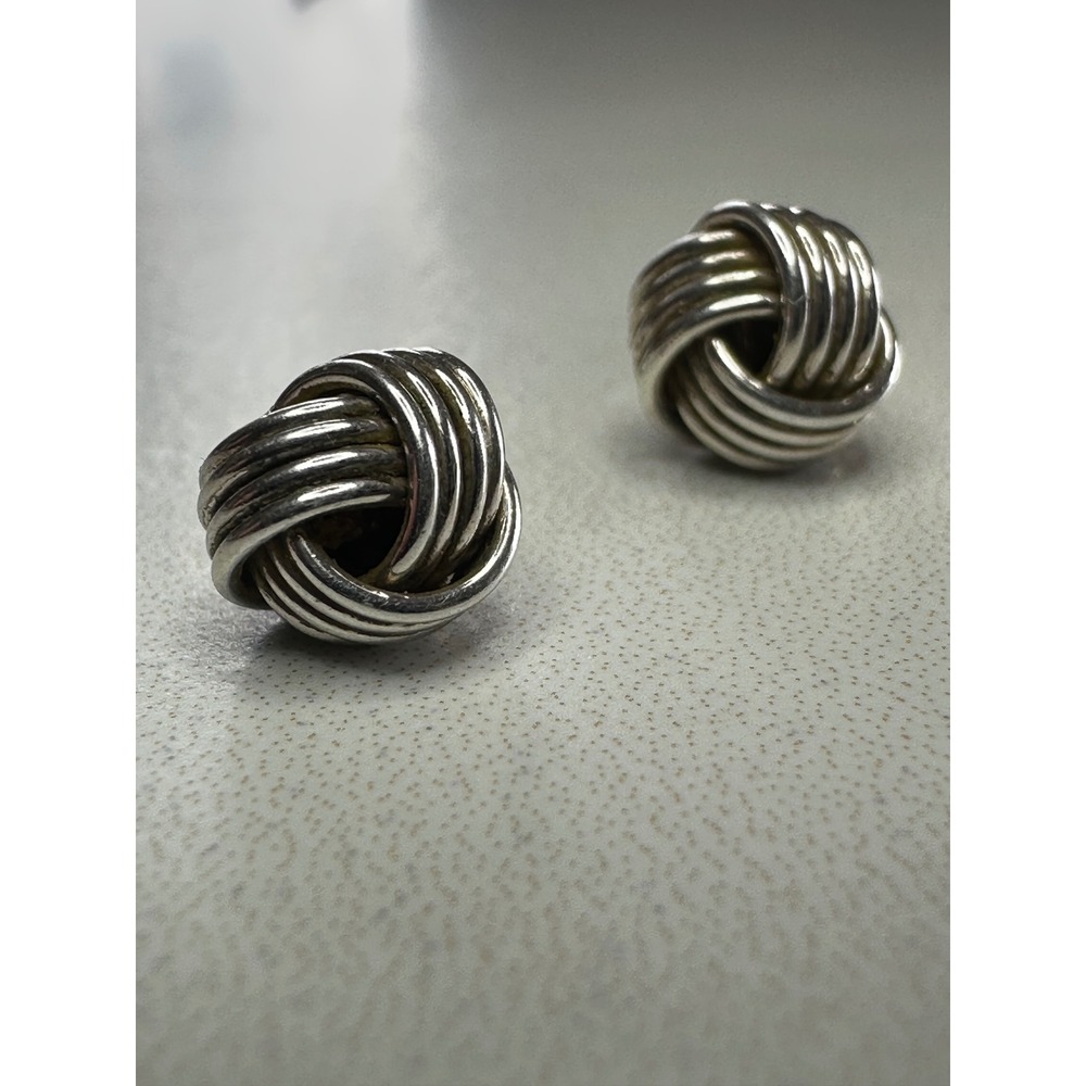 Silver Love Knot Stud Earrings Textured Twisted Wire Minimalist Jewelry Pair